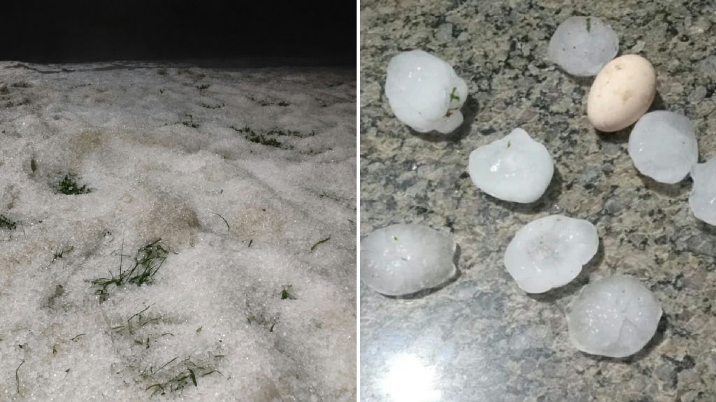 Granizo gigante transforma quintal em cenário de neve e causa estragos no Paraná