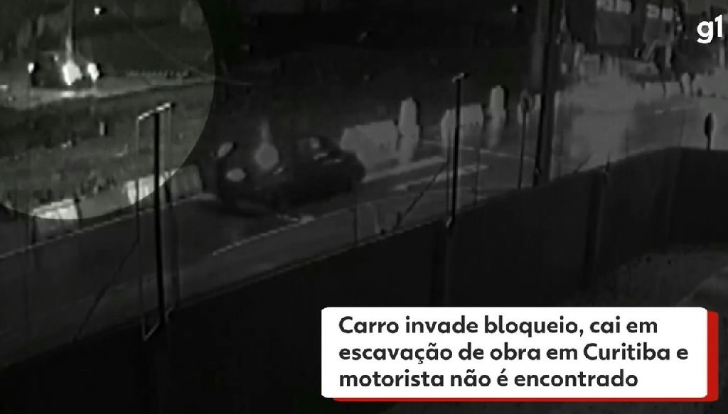 Veículo despenca em escavação de obra em Curitiba e motorista não é localizado